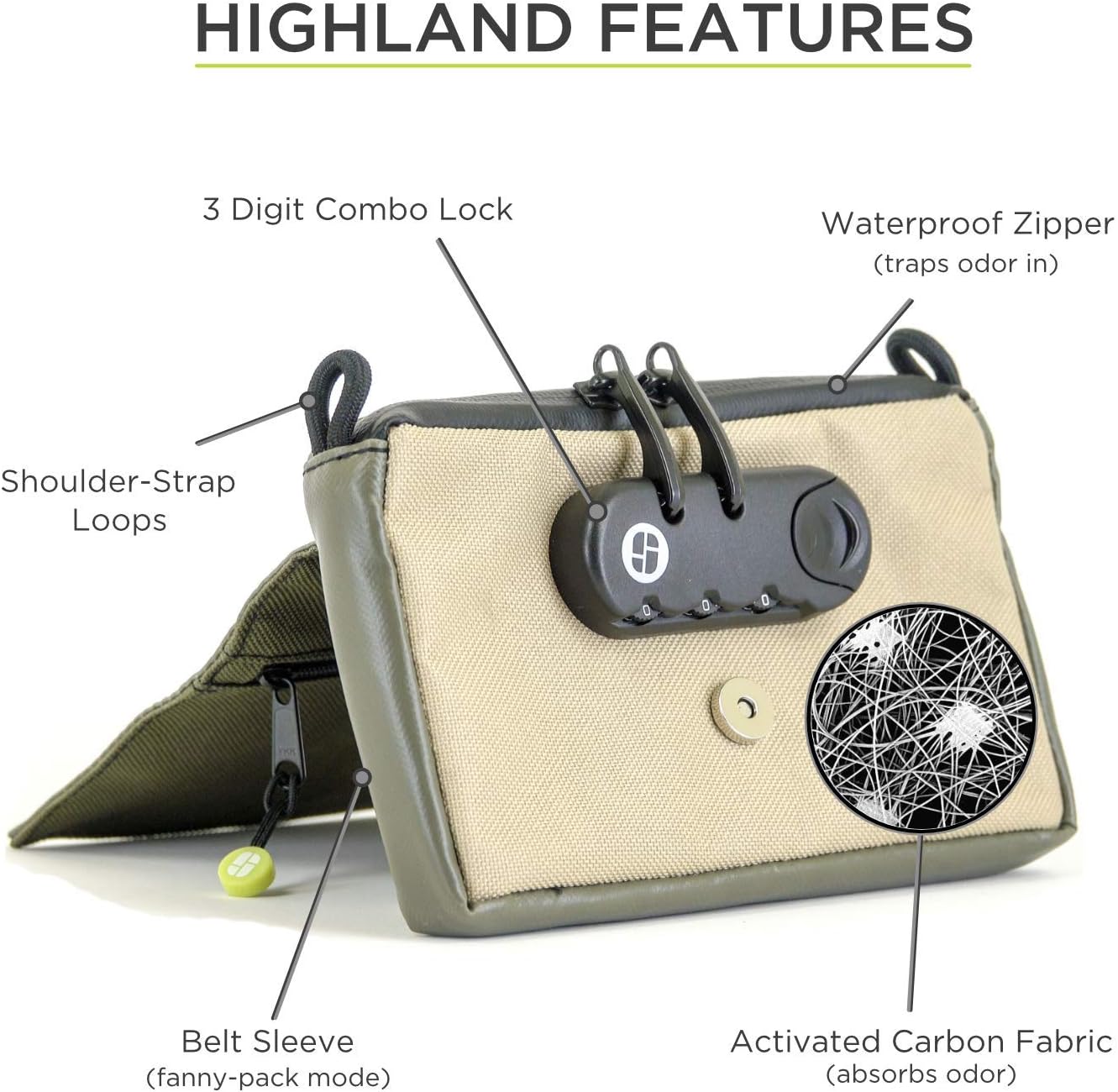 Smell Proof, Locking Bag: The Highland by STASHLOGIX (Olive)