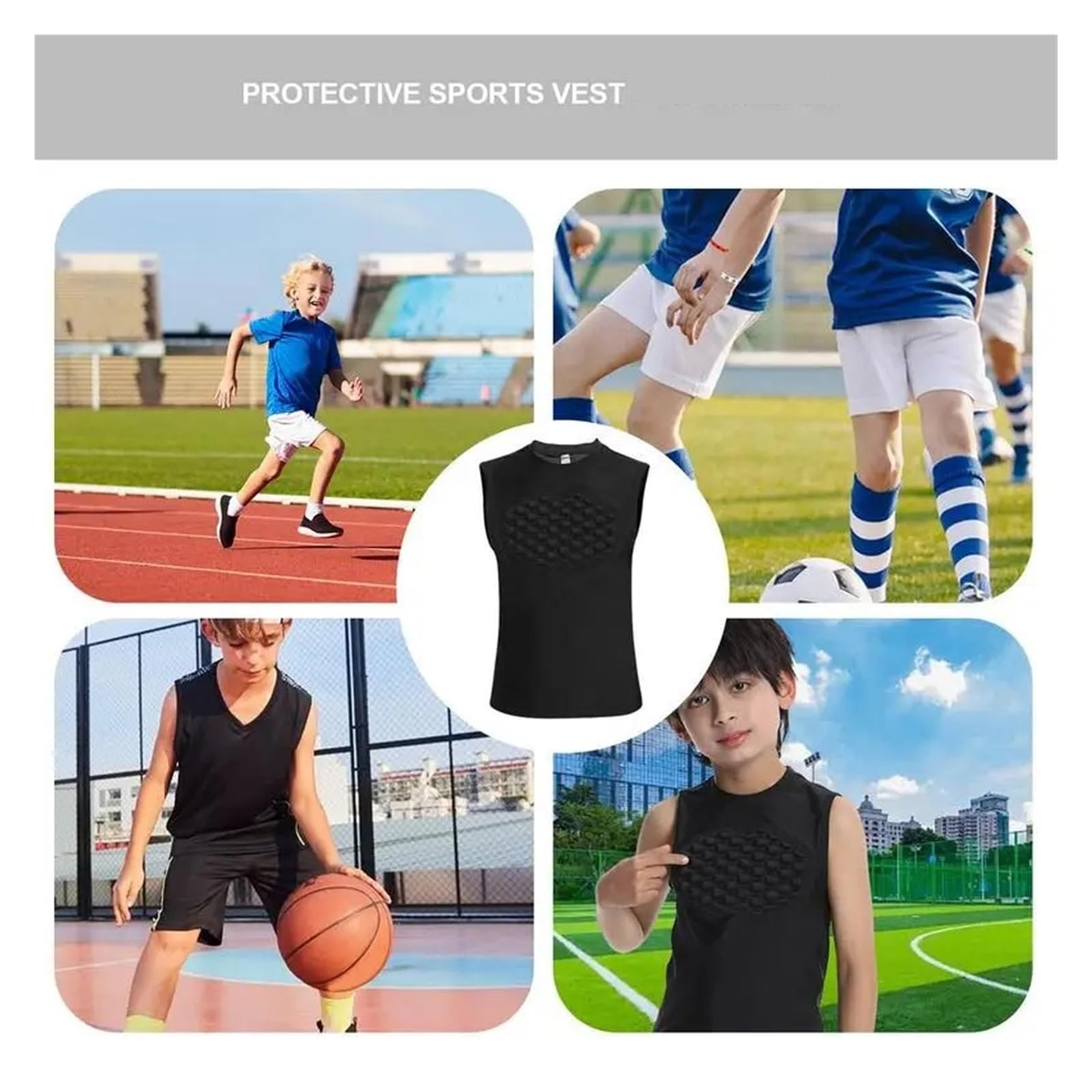 Camiseta de fútbol Acolchada Camiseta de fútbol Acolchada Juvenil con protección for el esternón, Chaleco Protector Pecho, Costillas y Cadera, Camiseta compresión