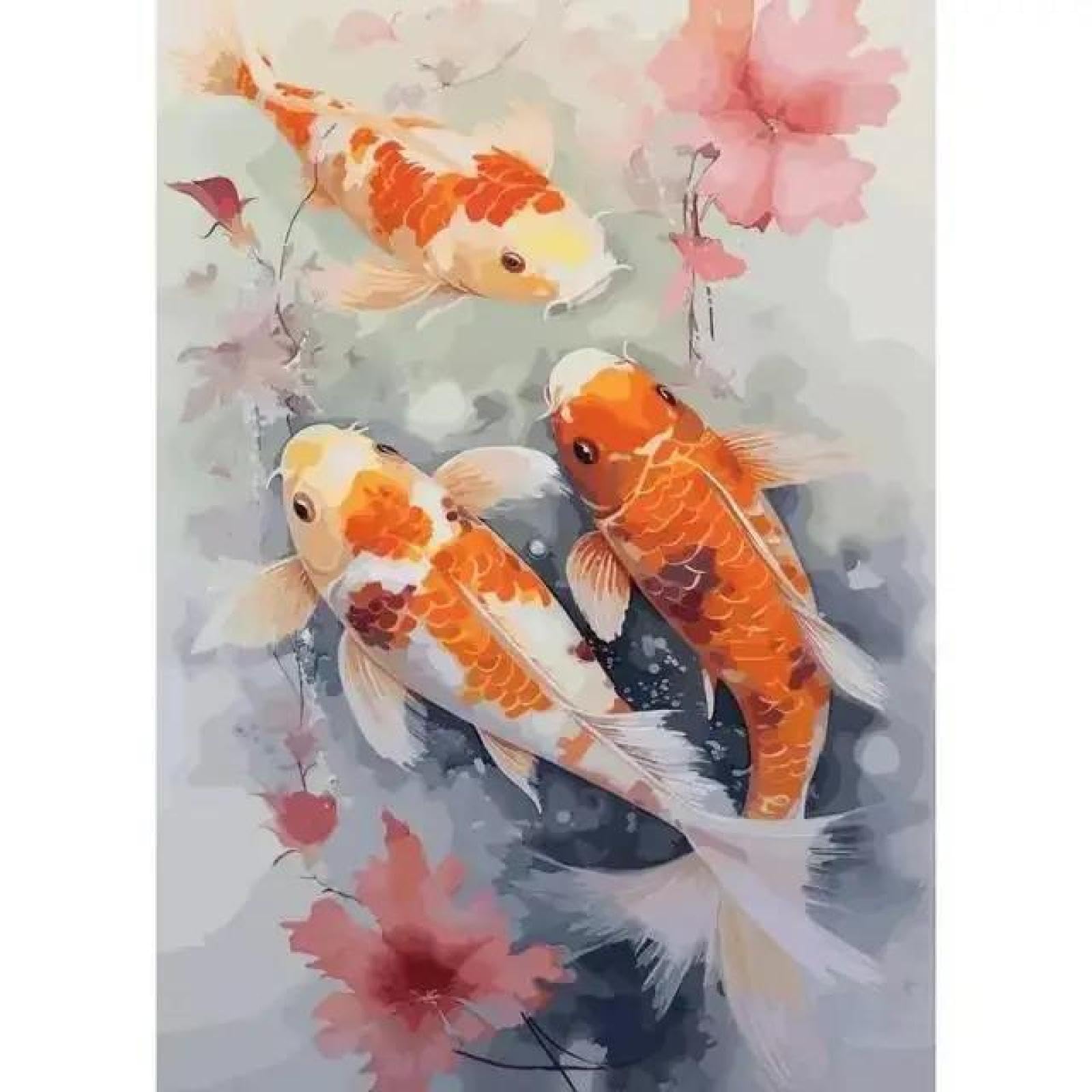 SHINERING Red Koi Fish Golden Carp With Lotus Flower Landscape Canvas Painting Wall Art Poster Prints Picture For Living Room Decor A7 21X30Cm Unframed