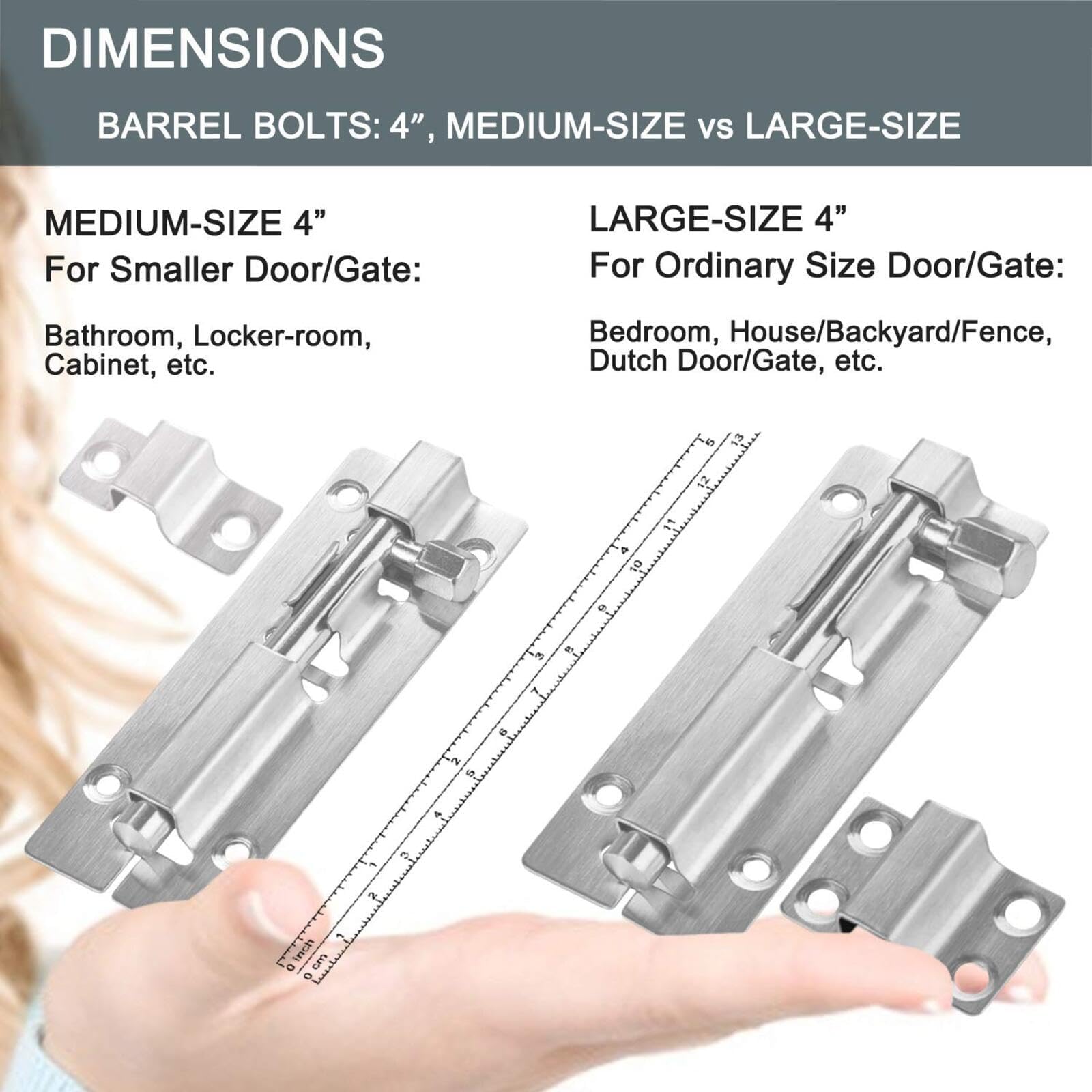 2 Pcs Door Lock Bolts, 3" Stainless Steel Slide Barrel Door Bolt - Image 3