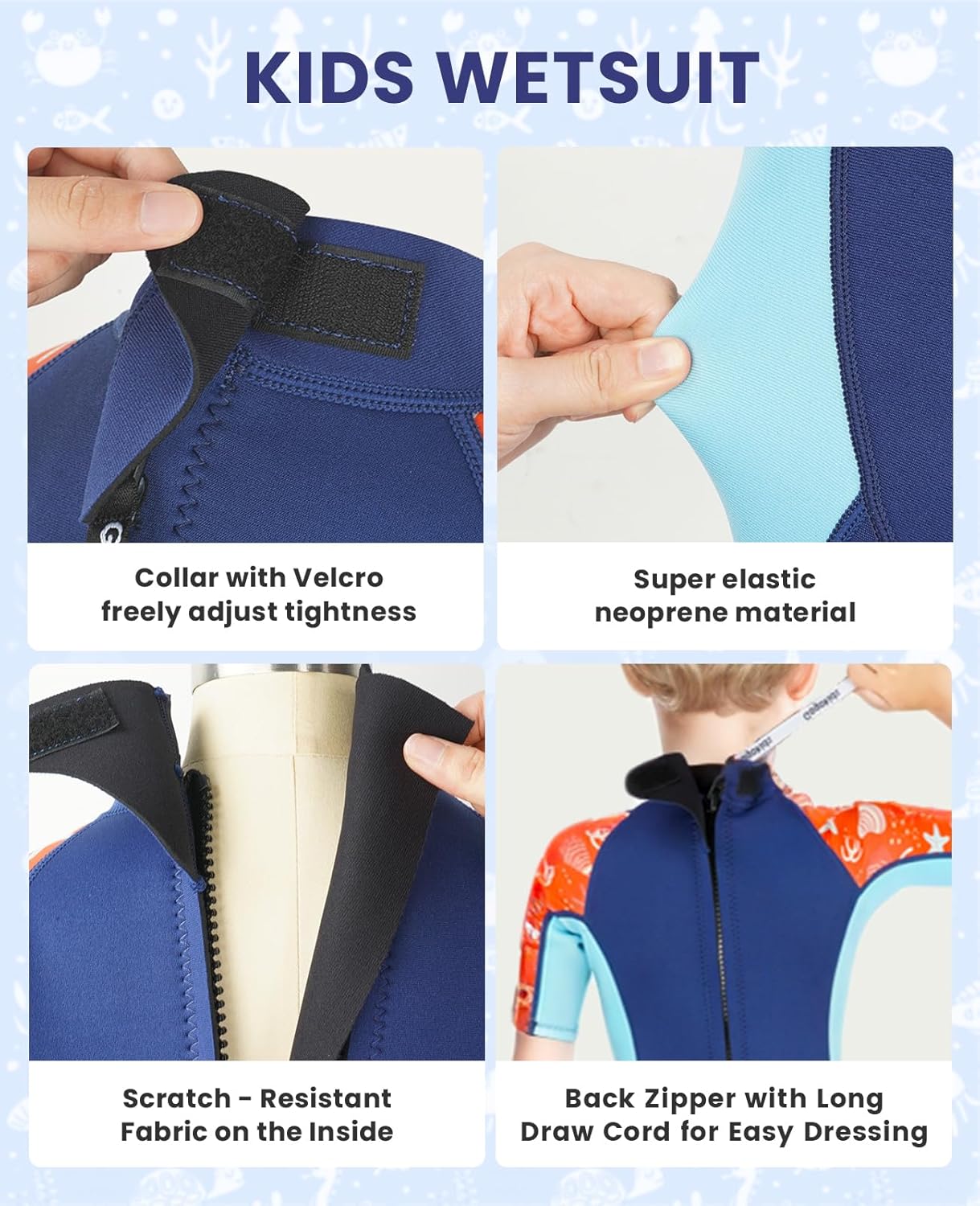 Gogokids Kids Wetsuit, Youth 2.5mm Neoprene Thermal Wet Suits, Short Sleeve Back Zip Sun Protection Swimsuits for Swimming, Diving, Surfing Lessons - Image 2