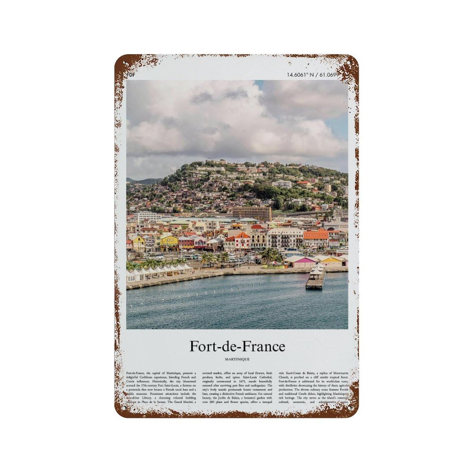 xiaoxiaoshen Fort-de-france Martinique City Scenery Wall Decor Art Metal Tin Poster Modern Home Decor Art Home Bar Shop Decorations Vintage Sign 30x20cm