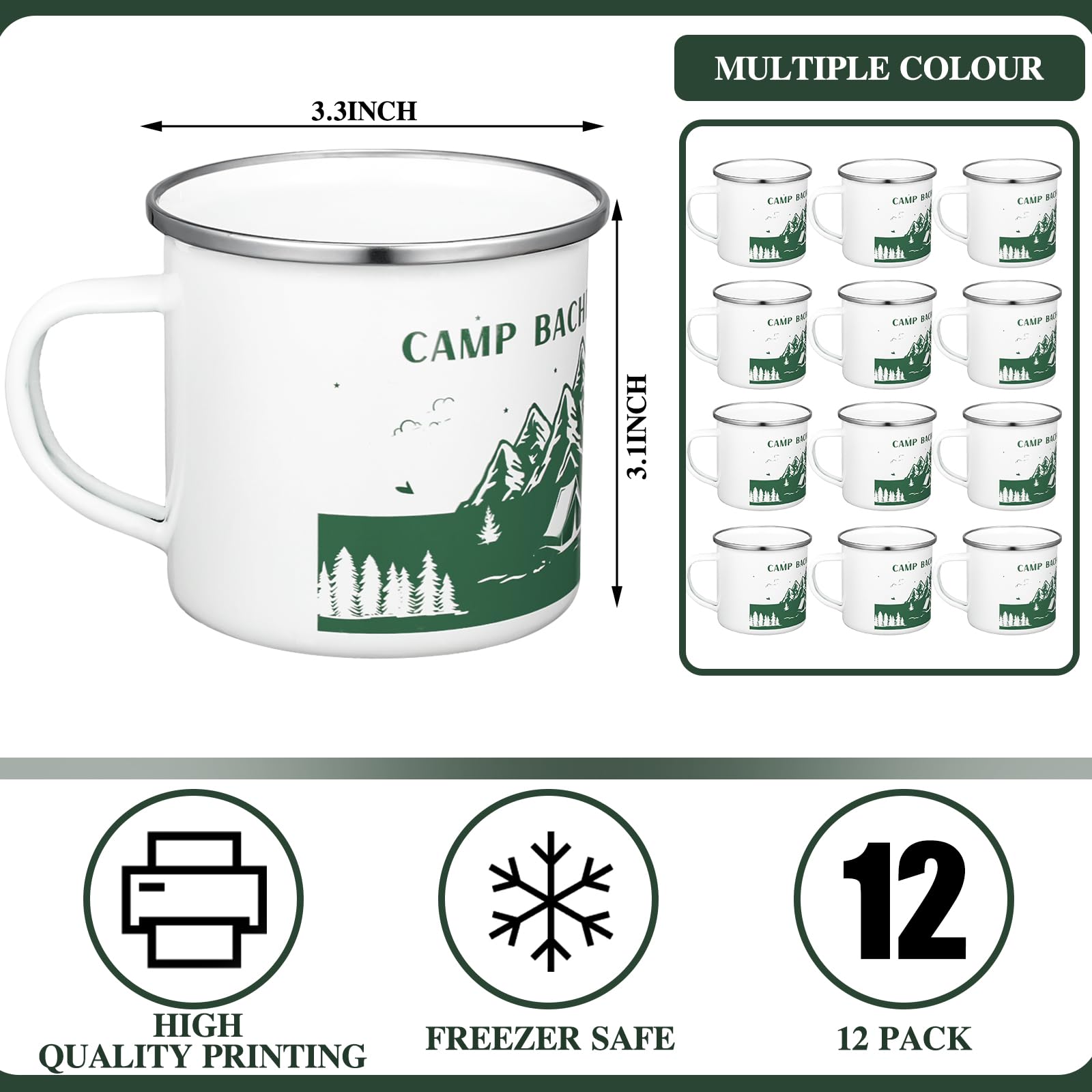 Yaomiao Camping-Kaffeetassen, Emaille, 340 ml, 12 Stück