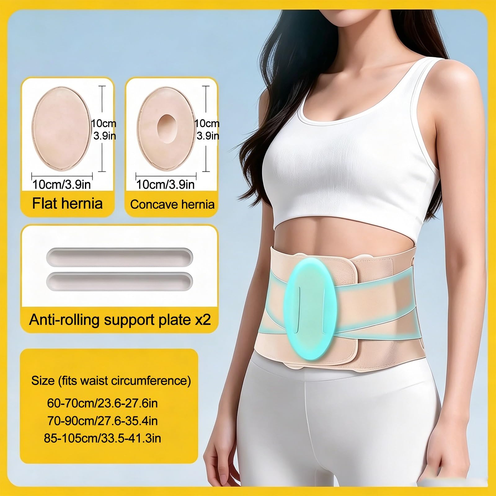 Cintura Ernia Ombelicale Uomo Donna, Fascia Addominale Traspirante Regolabile con 2 Cuscinetti Compressivi, Recupero Post Parto, Sollievo Ernia Inguinale e Ventrale(60-70cm/23.6-27.6in)