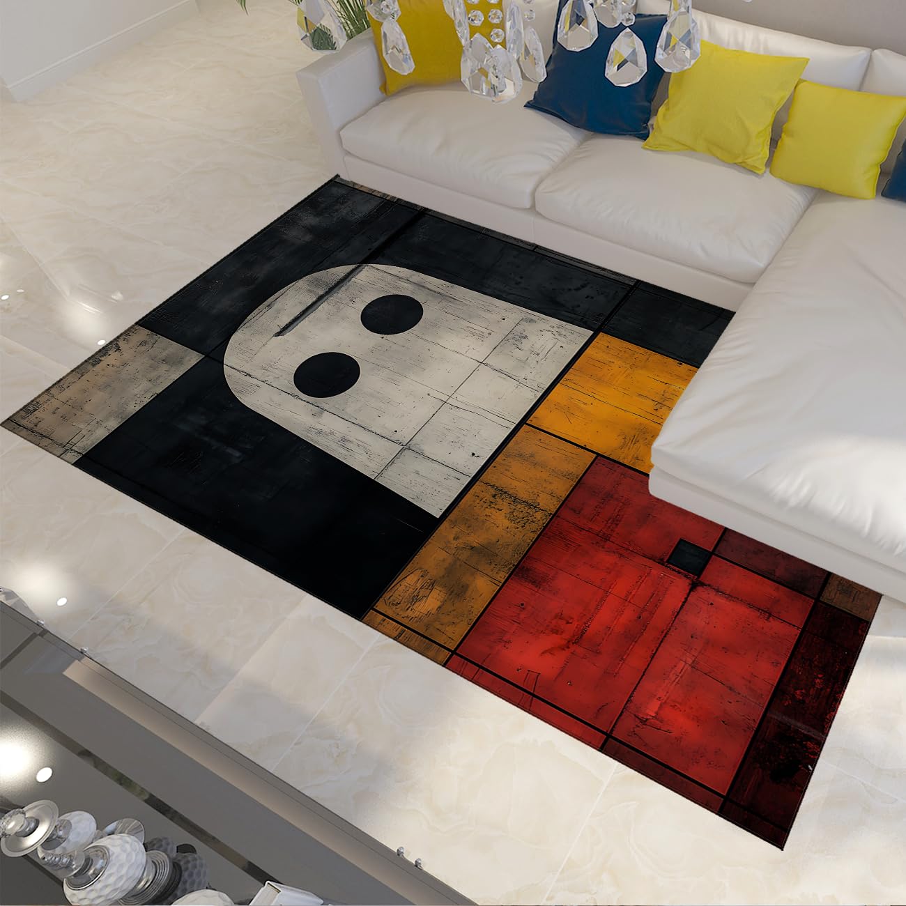 Tapis Halloween géométrique 160x220cm lavable à poils ras