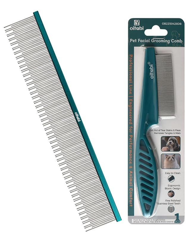 Pente para Cães e Gatos OITABI A-9 com Dentes Duplos Arredondados em Aço Inoxidável, 2 Unidades