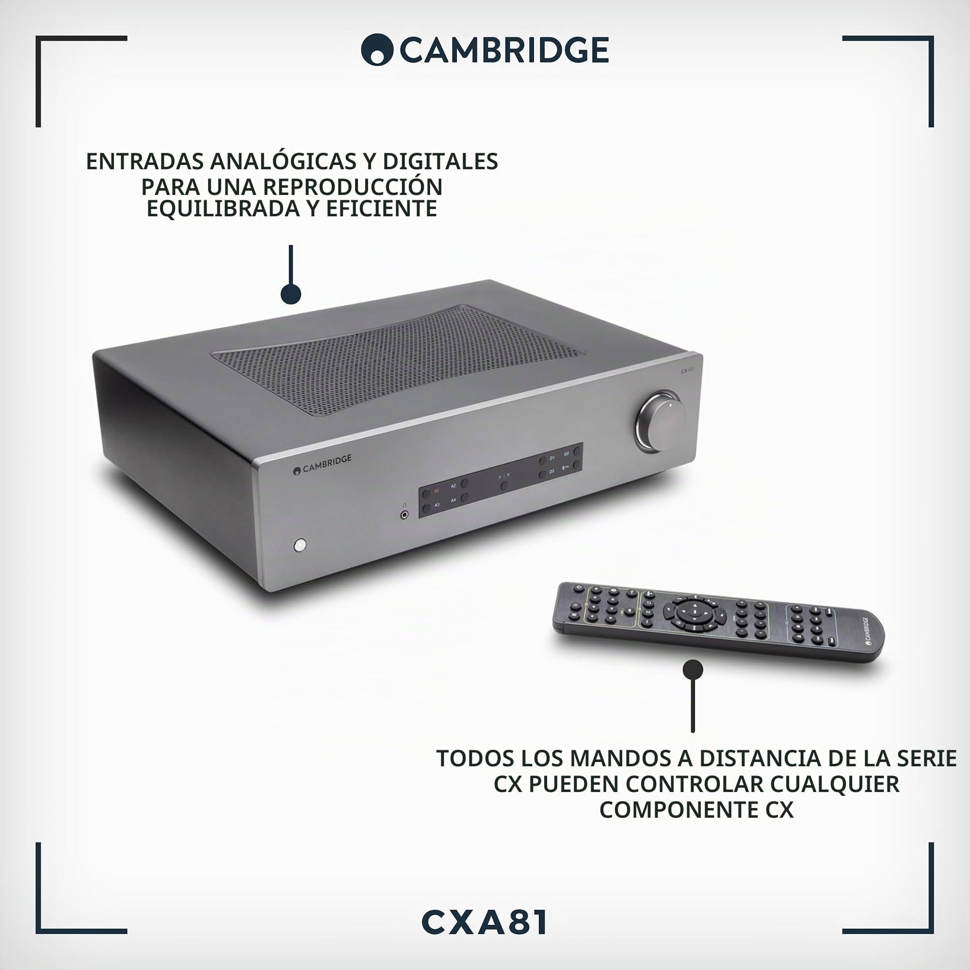 Cambridge Audio CXA81 - Amplificador estéreo integrado independiente de 80 vatios Sistema HiFi con Bluetooth aptX HD y ESS SABRE DAC - Gris lunar