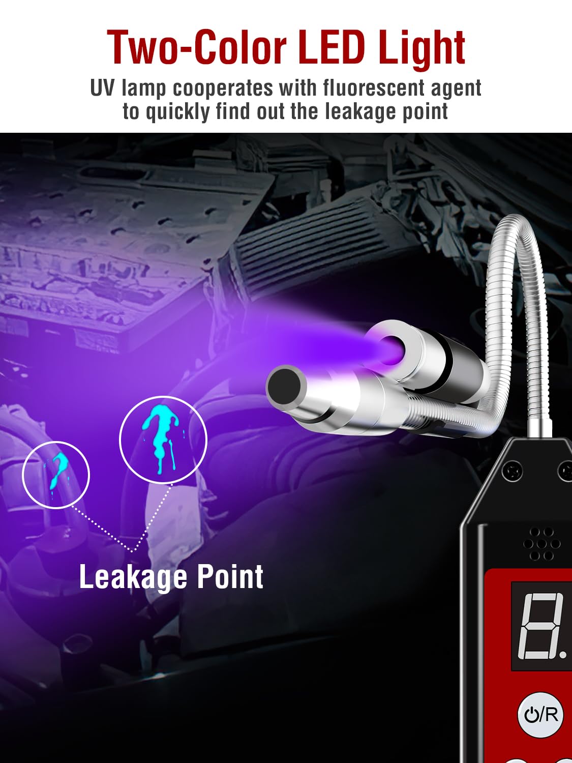Detector de Fugas de Refrigerante con UV Luz WJL-6000Pro Detector de Freón, Probador de Fugas de Refrigeración Halógeno, HVAC, Aire Acondicionado para Automóviles