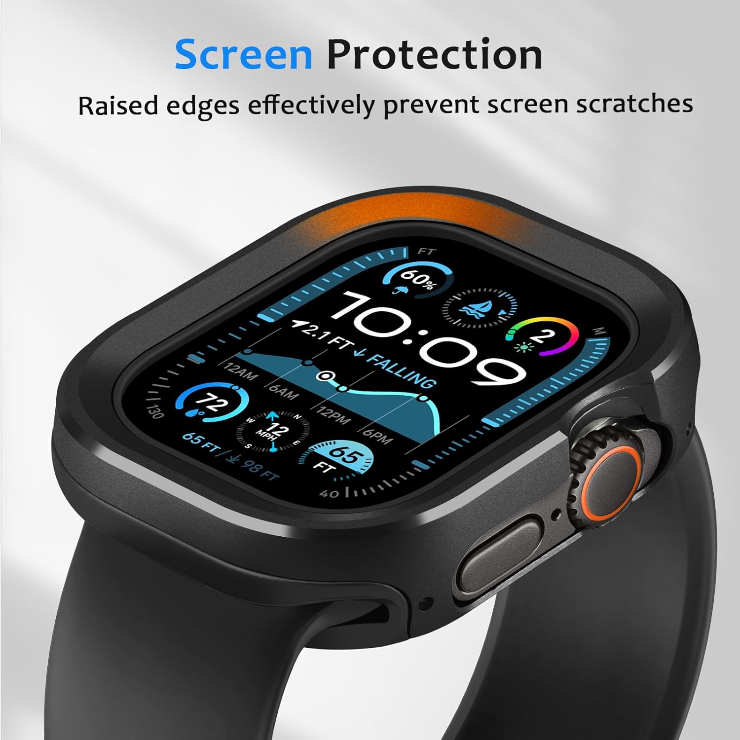 Metal Case Compatible with Apple Watch Case Ultra 3/2/1 49mm, 2 in 1 Rugged Protective Silicone Bumper Cover Compatible with iWatch Ultra 49mm (Black)