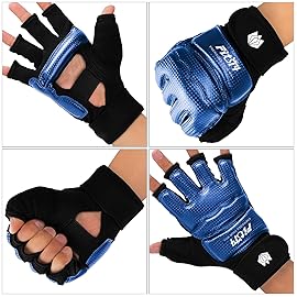 FitsT4 Sports Half Mitts MMA UFC Training Boxing Punch Bag Kickboxing Sparring Grappling Martial Arts Muay Thai Taekwondo Wrist Wraps Support Gloves for Women Men Kids Blue M