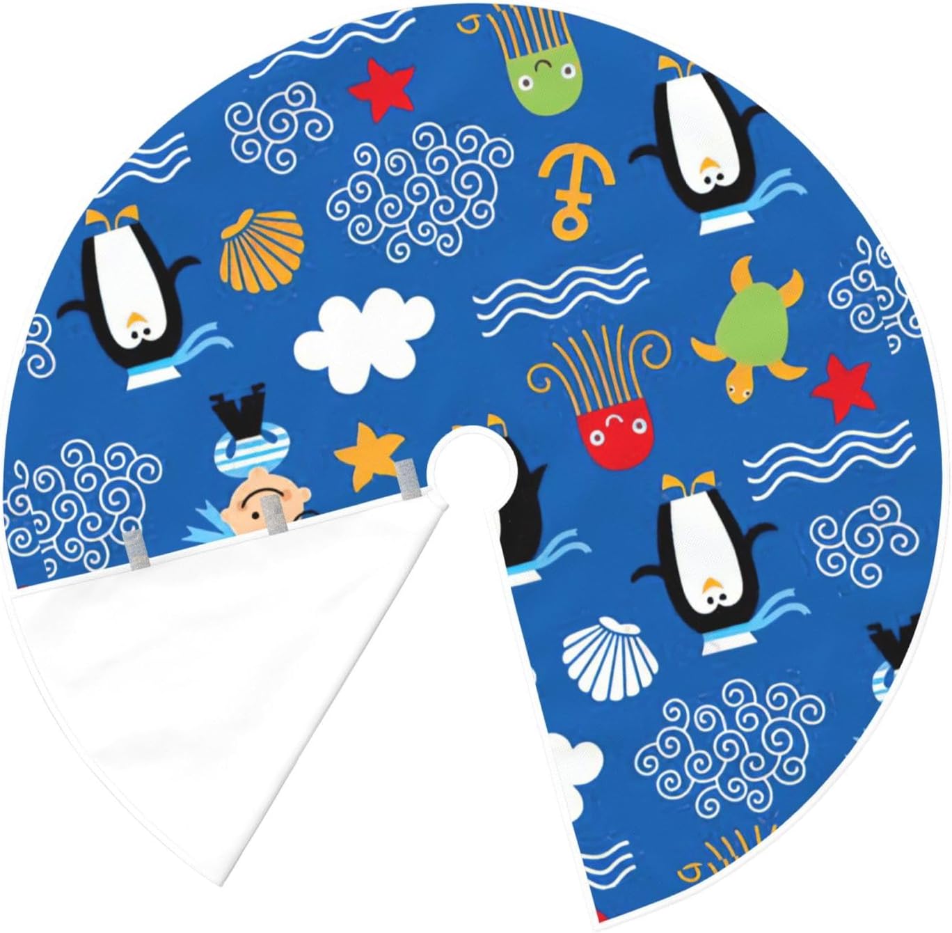 Penguin Turtle Print Christmas Tree Skirt Xmas Tree mat,Decoration for Xmas Holiday Party Supplies