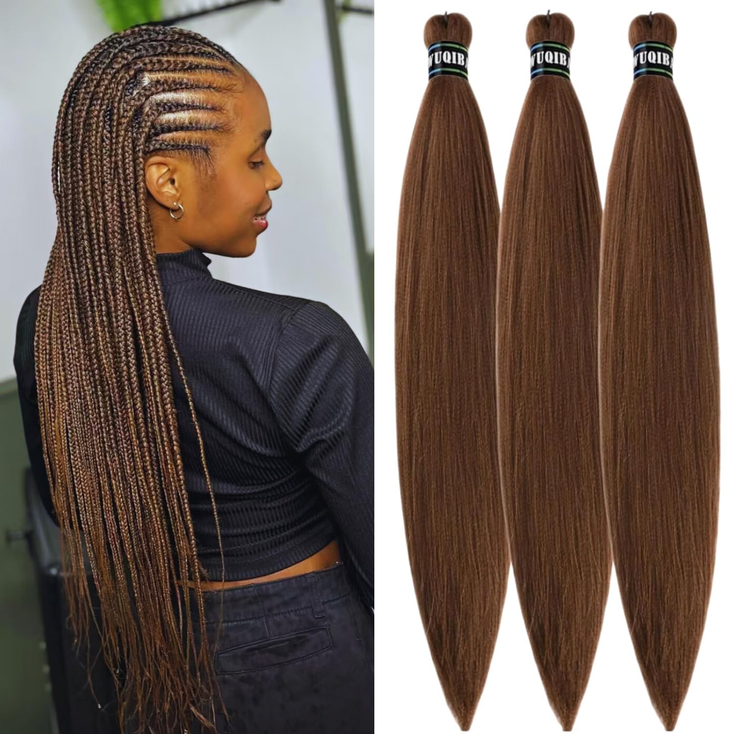 Dark Blonde Brown Braiding Hair Pre stretched Box Braiding Hair Extensions for Knotless Braids Mixed Feed in Braids Hair for Braiding