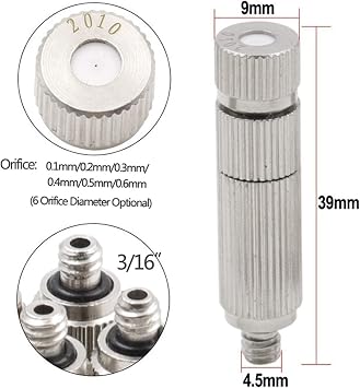 MMBBOD 20pcs Misting Nozzle Kit for Cooling System Brass Mister Nozzles High Pressure 3/16