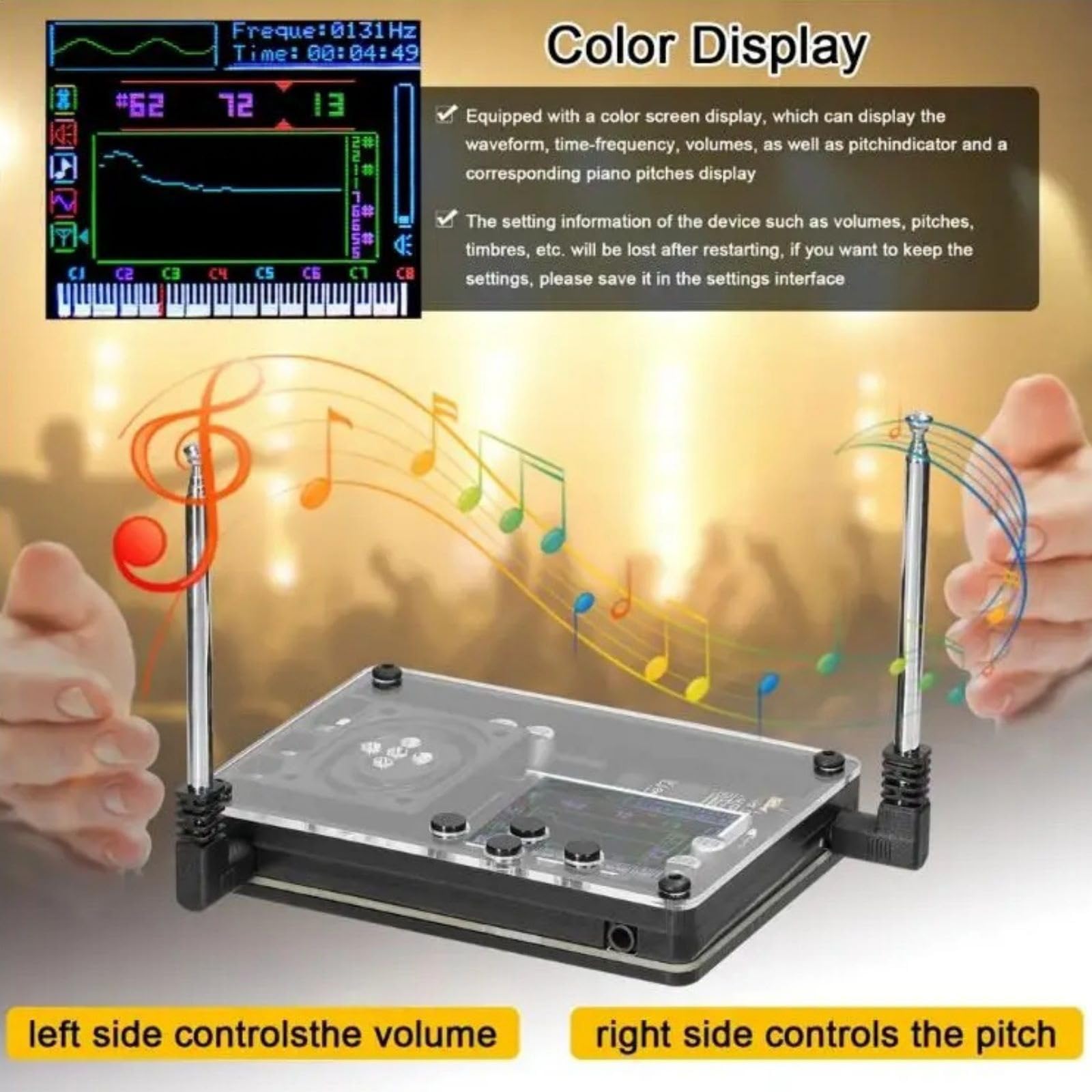 Módulo musical Theremin con pantalla HD a color, altavoz integrado con antena desmontable, voces ajustables para principiantes