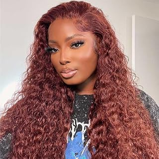 Siyun Show Reddish Brown Lace Front Wigs Human Hair Pre Plucked 13x4 HD Transparent Lace Deep Wave Wigs Human Hair for Black Women 180% Density Brazilian Cooper Red Colored Curly Wigs Human Hair