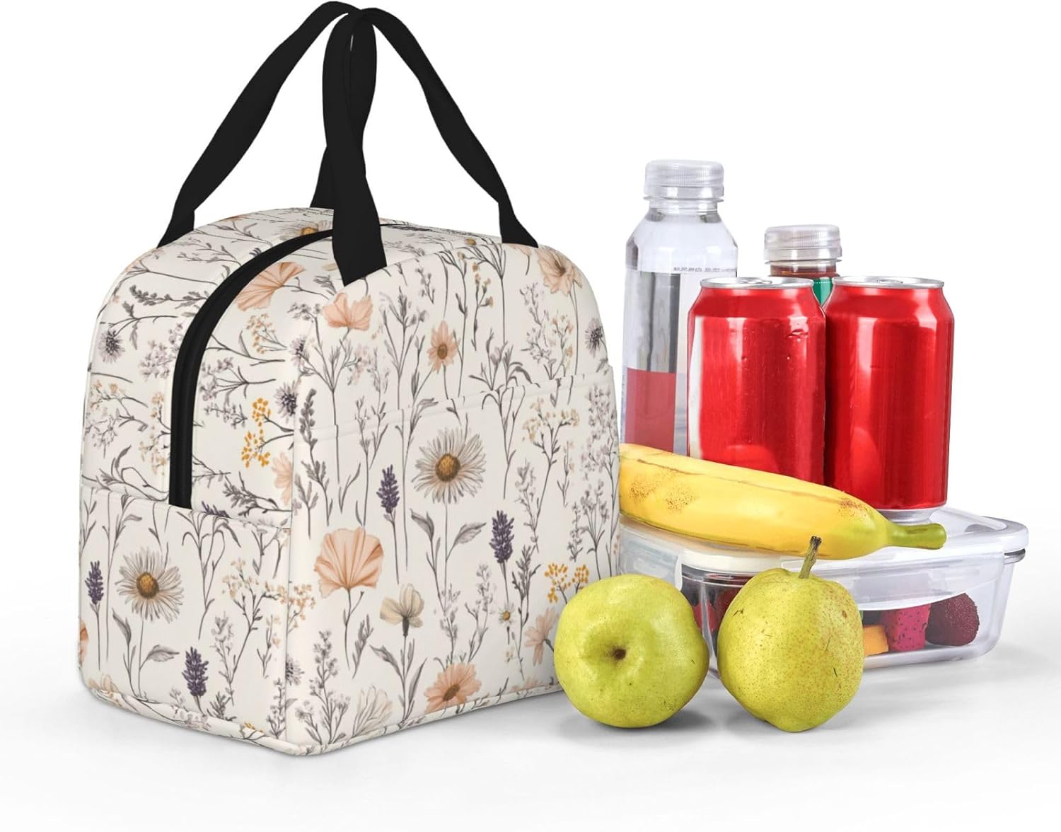 DADABULIU Lunch Bag Vintage Botanical Flower Leaf Insulated Lunch Box Reusable Cooler Tote for Adults Student Girl Boy Work Office School Picnic Over 3 Years Old