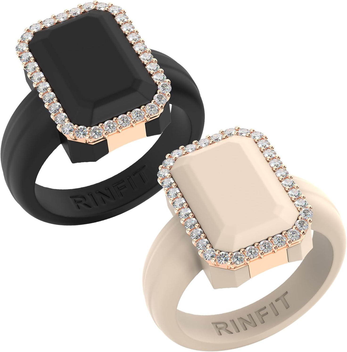 Rinfit Women's Silicone Wedding Band - Promise Rings for Her - Emerald Cut with Cubic Zirconia - Patented Design