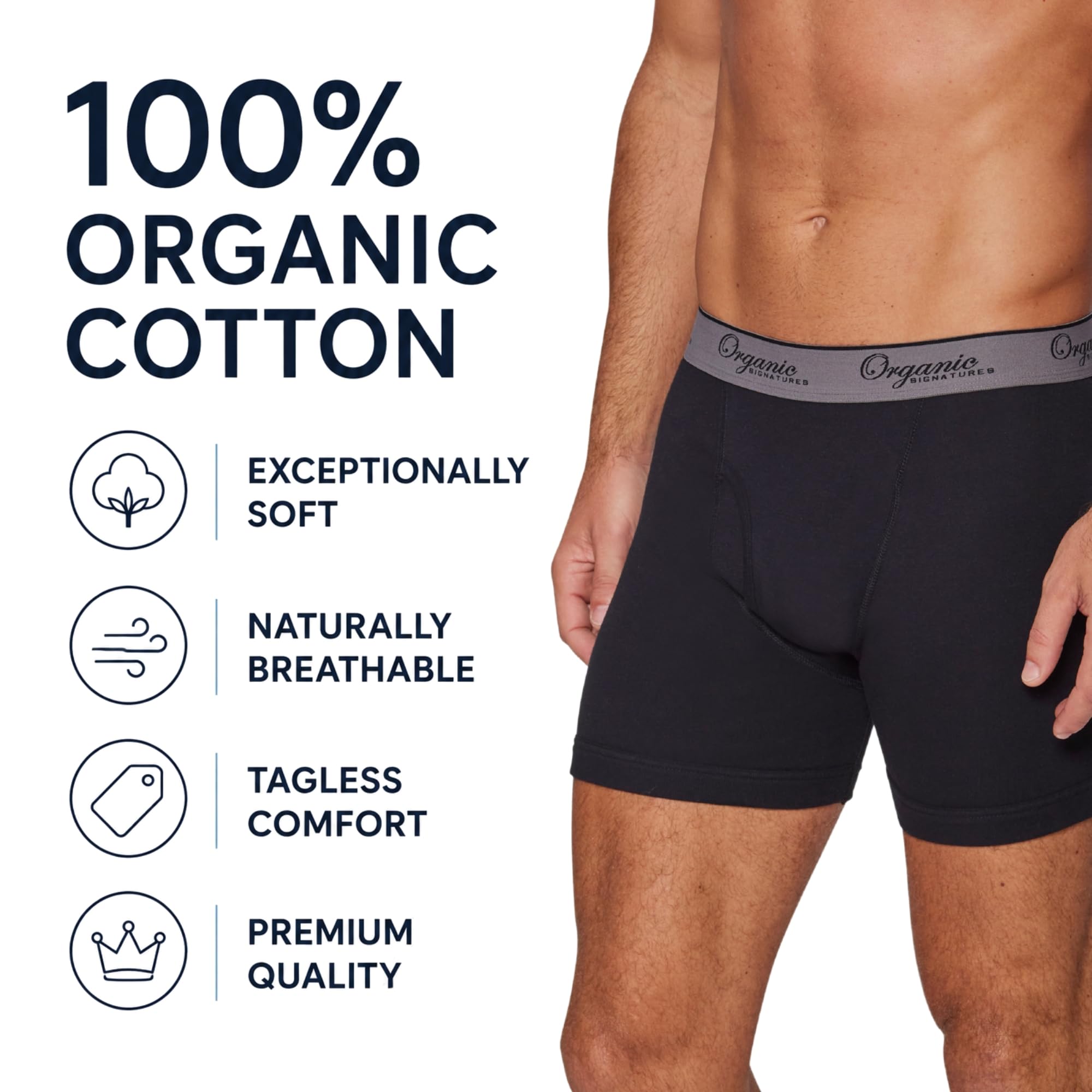 Organic Signatures 3er-Pack weiche, Bequeme Herren-Boxershorts aus 100% Bio-Baumwolle