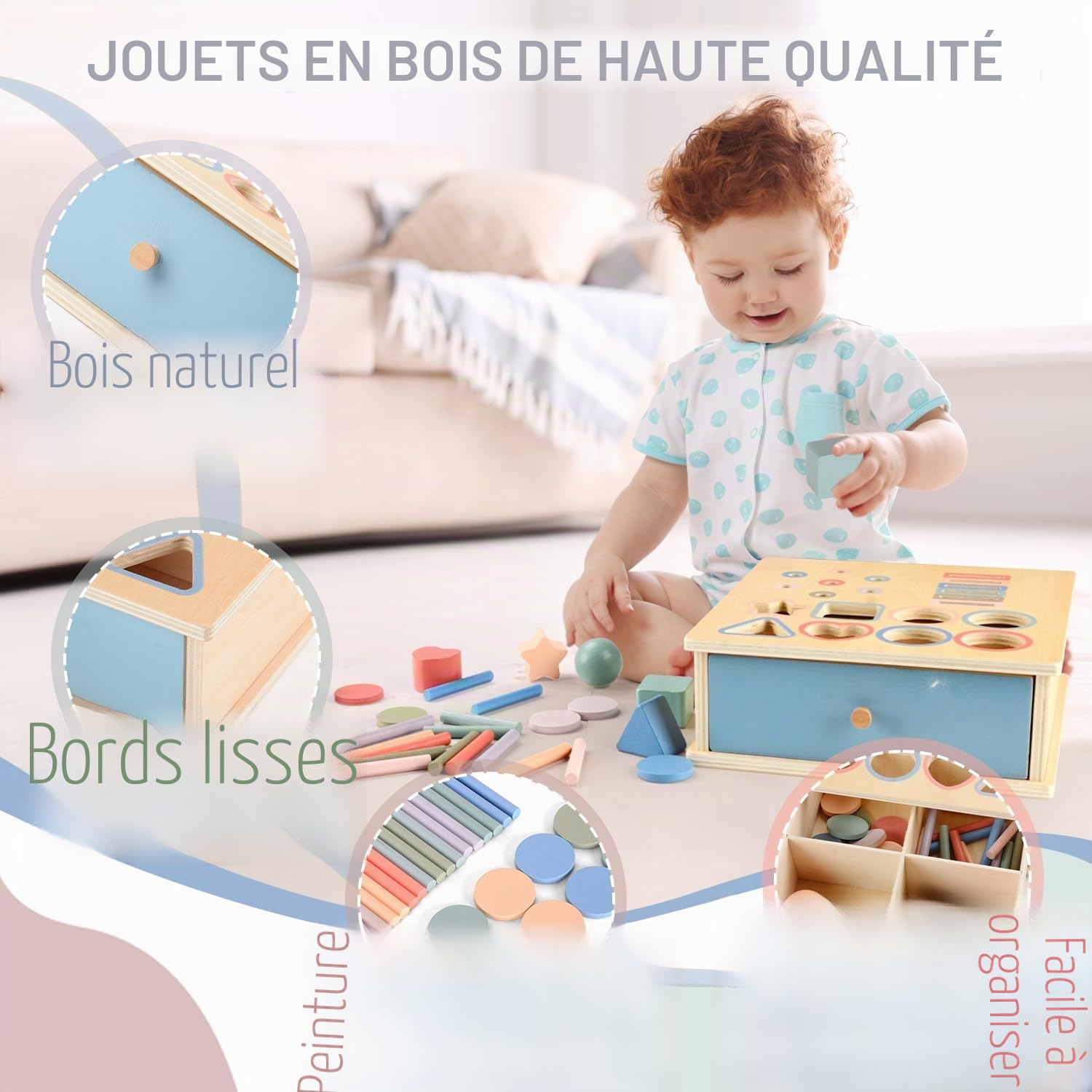 Jouet Bébé 1 an Montessori, Jeu de Tri Formes et Couleurs Montessori Jouet Bois, Motricité Fine Bebe 1 an, Jeux Éducatif Enfants 2 3 Ans, Cadeaux pour Garçons Filles