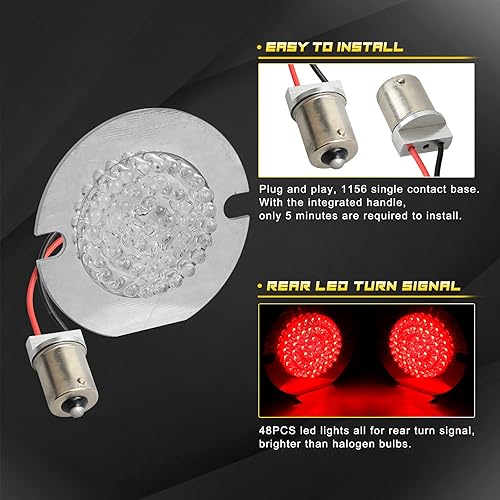 Miniatura 4 de NTHREEAUTO Señales direccionales LED delanteras 1157 + 1156 traseras de 3 14 pulgadas, cubiertas planas de lente ahumada, luces traseras Switch, luz