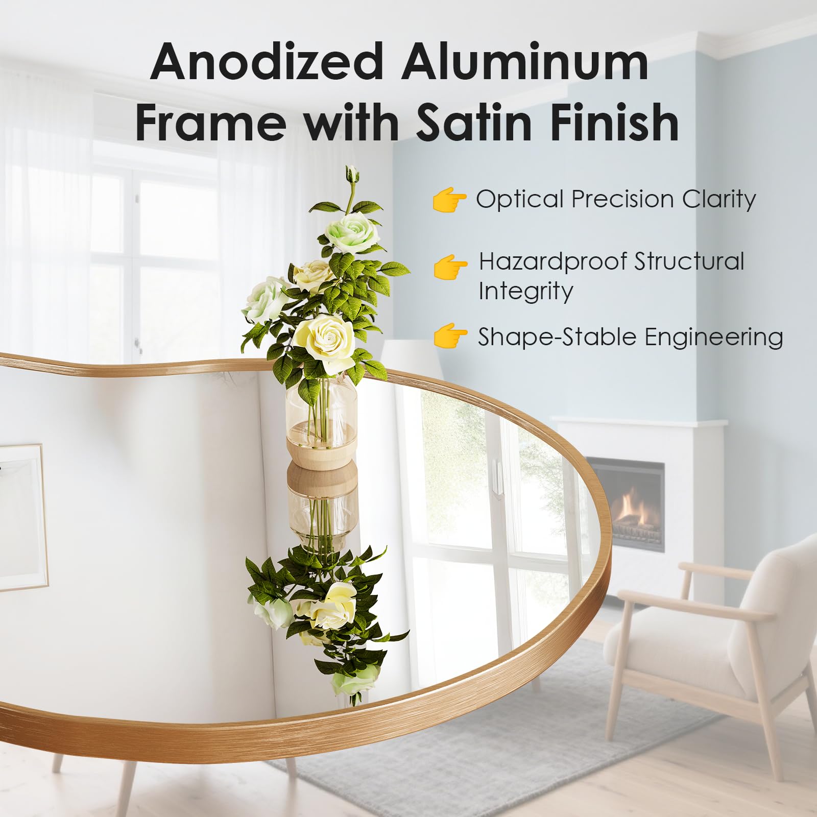 Clevich Specchio asimmetrico 66 x 116 cm, Specchio da Parete Decorativo Con Cornice InAlluminio, sottile design moderno, per Soggiorno, Ingresso, Camera da Letto, Corridoio Specchio da Appendere