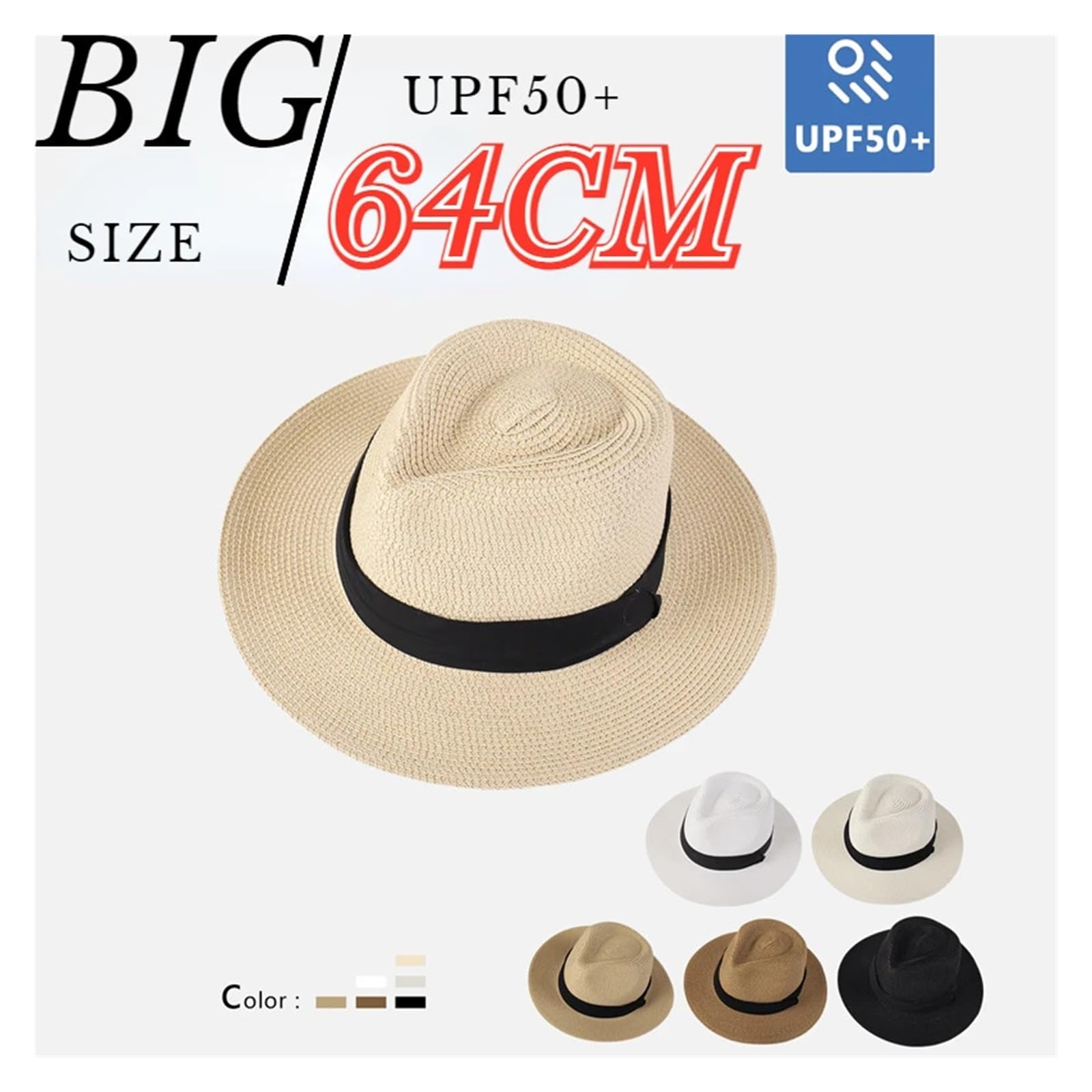 Sombrero de Sol de Verano Sombrero De Paja De Cabeza Grande con Sombrero Tejido De Paja Plegable De Talla Grande 60-64cm Sombrero De Copa For Hombre Protección Solar Sombrero Sombreado