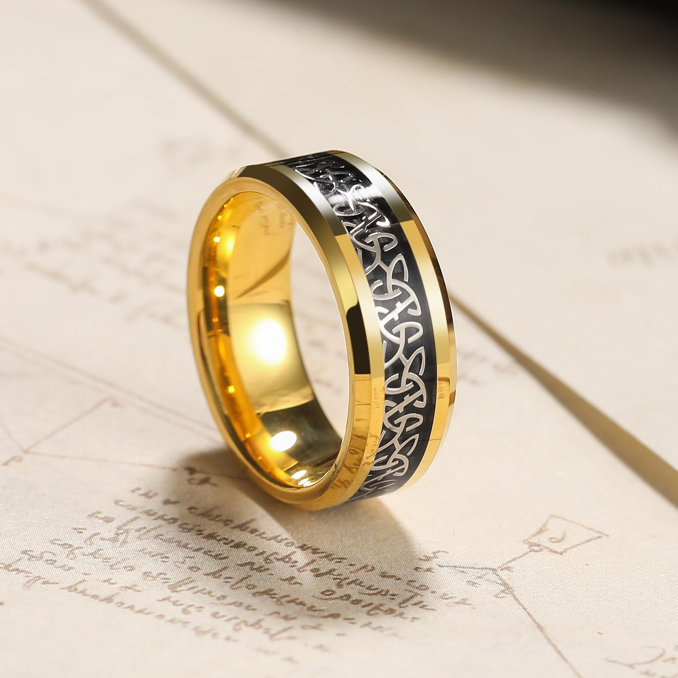 King Will Alianzas de boda de tungsteno para hombre, con nudo celta, anillo de compromiso para hombre, alto pulido, uso diario, ajuste cómodo, talla 8