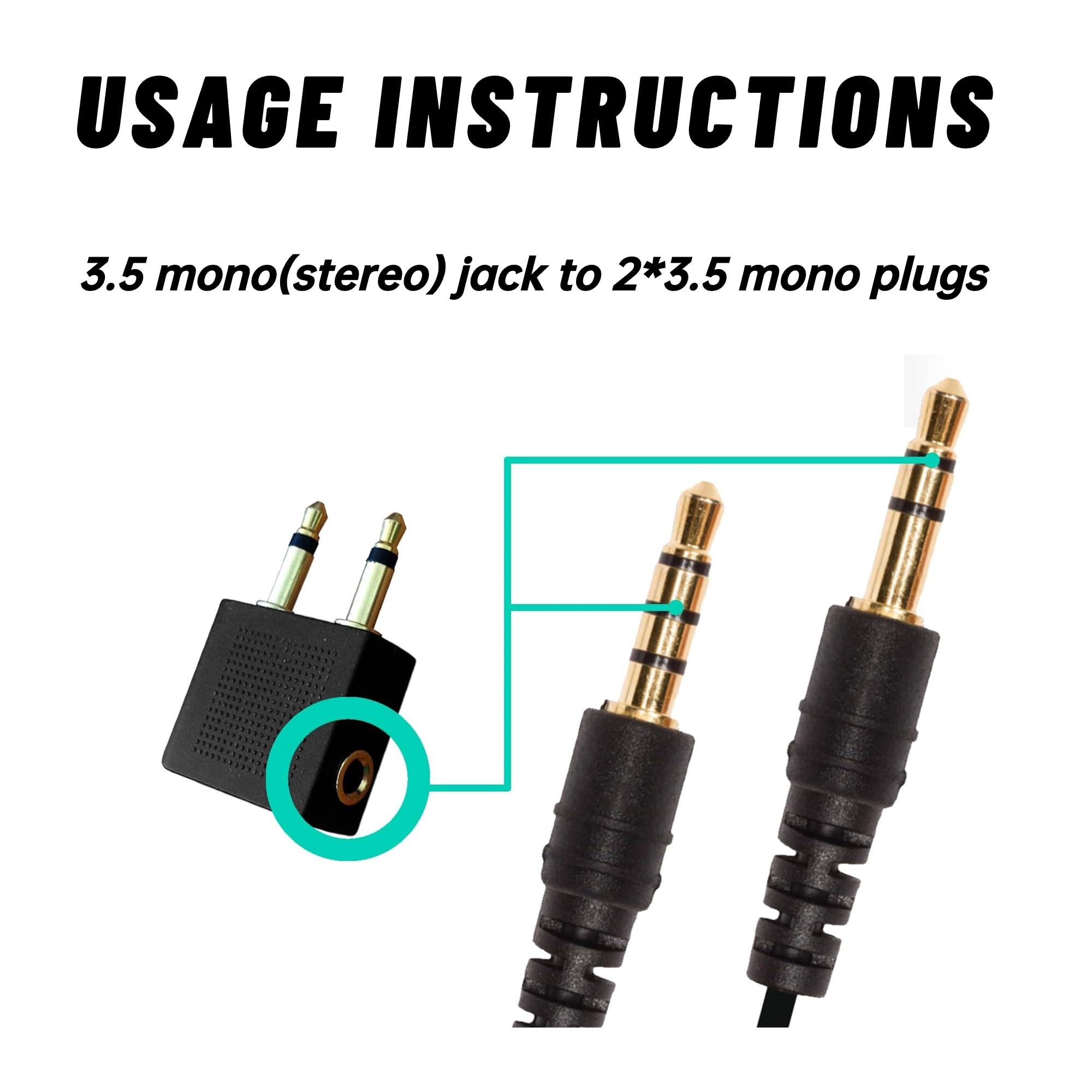 Adattatore Per Aereo Per Cuffie 3,5 Mm - Pack Da 3, Converte Presa Doppia In Singola, Jack Placcato Oro, Perfetto Per Bambini E Viaggi Aerei - 3