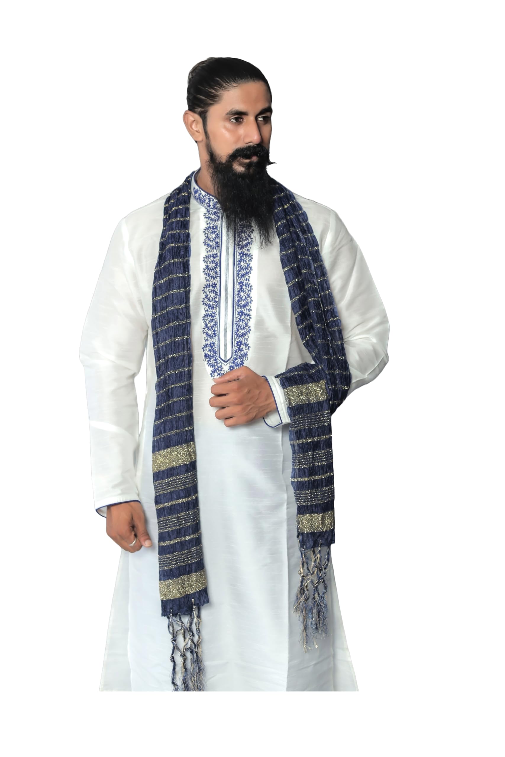 shreyanvi Indian Traditional Kurta Sherwani Navy Blue Dupatta Shawl Scarf For Men (Only Dupatta)-picture-37
