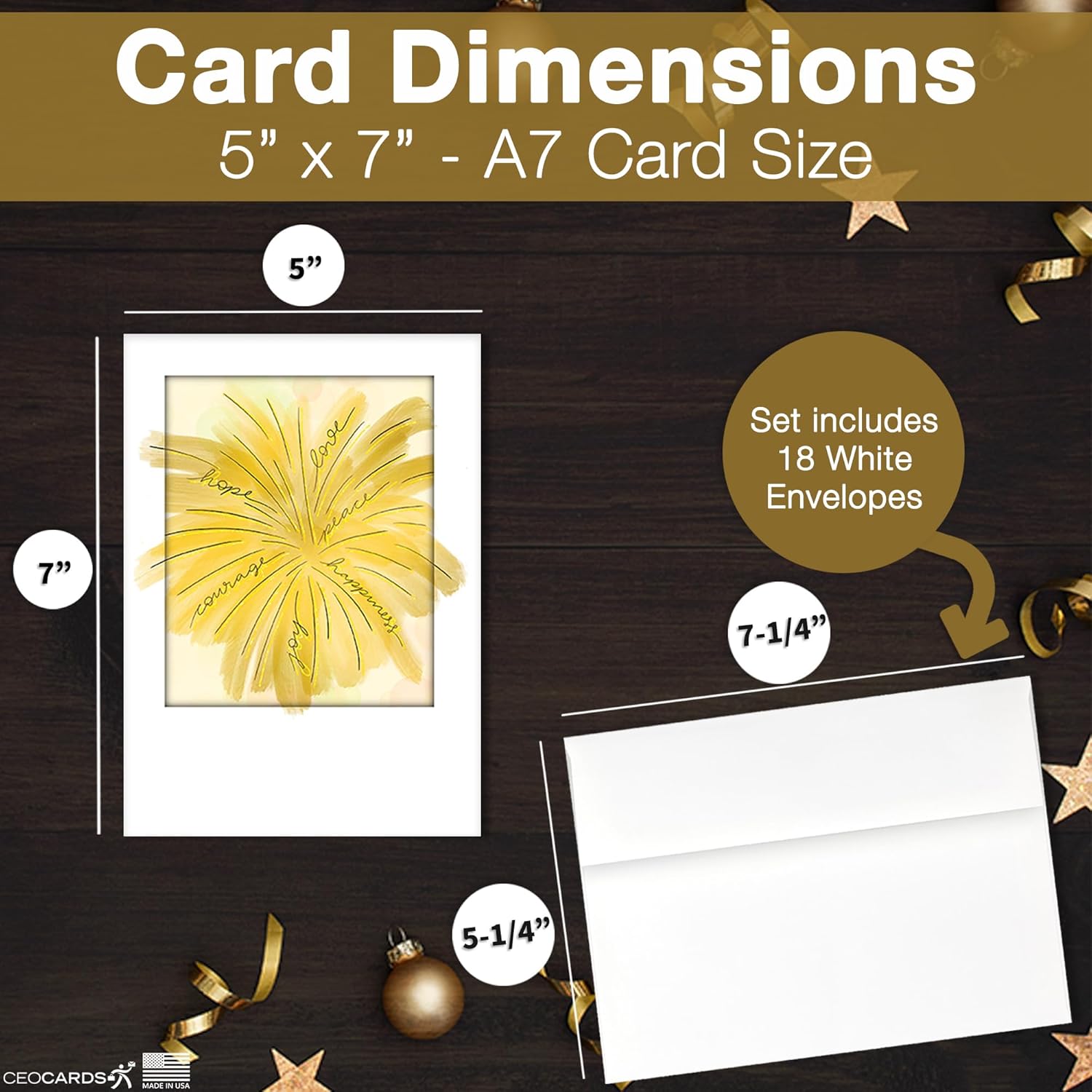 New Years Cards for Business & Family (Yellow Burst) Greeting Card Set Pack of 18 Happy New Year Cards with Envelopes for 2026 (5x7 inch - A7) Great for Office, Work, Employees & Clients N2402