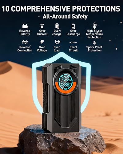 Miniatura 8 de Arrancador de salto, caja de salto portátil, paquete de batería de arranque de automóvil, batería de 12 V para automóvil con estuche de transporte