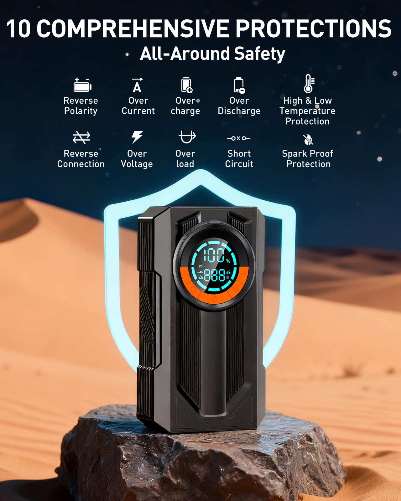 Jump Starter with Air Compressor Battery Jumper Starter Portable Car Battery Jump Starter 8.0 Gas/7.0L Diesel 12V Portable Car Jump Starter with Tire Inflator LED Light，Gift for Men Fathers Husbands