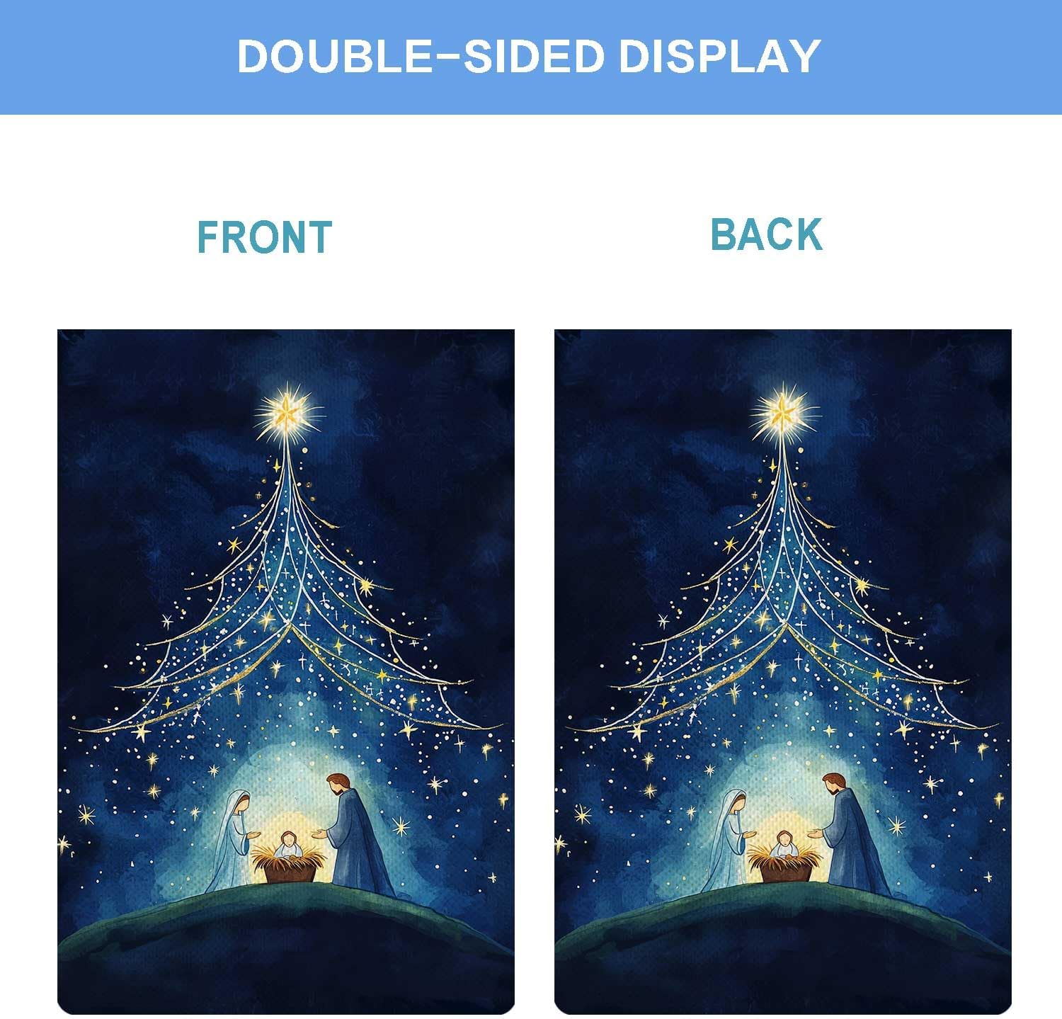 O Holy Night Garden Flag Nativity Night Garden Flag Nativity of Christ Christmas Vertical Double Sided Rustic Farmland Burlap Yard Lawn Outdoor Decor 12.5x18" - Image 4