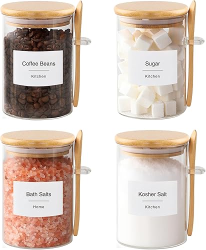 Recipiente de sal de baño para azúcar, tarro de vidrio de 17 onzas con tapa y cuchara de bambú, soporte para cubos de azúcar y recipiente para