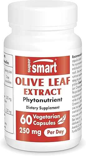 Supersmart Extracto de hoja de oliva 125 mg Potente 32% de oleuropeina Azúcar y presión en la sangre, soporte cardiovascular e inmune sin OGM