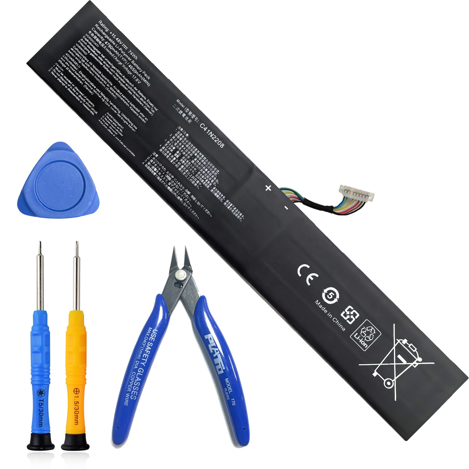 XITAIAN 15.48V 74Wh 4780mAh C41N2208 Replacement Gaming Console Battery for Asus ROG Ally (2023) RC71L