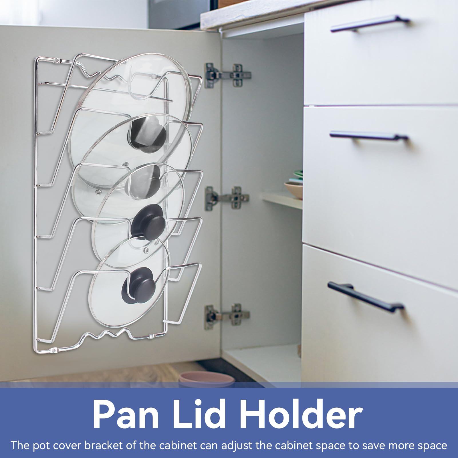 Organizzatore per Coperchi di Pentole - Rack Montato a Muro per Cucina - Porta Pentole e Padelle - Armadio per Coperchi