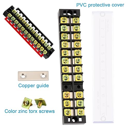 Miniatura 10 de OCR 8 juegos de bloques de terminales, 8 piezas de 3456 posiciones 600V 15A bloques de terminales de doble fila de tornillos con tapa, 16 piezas de