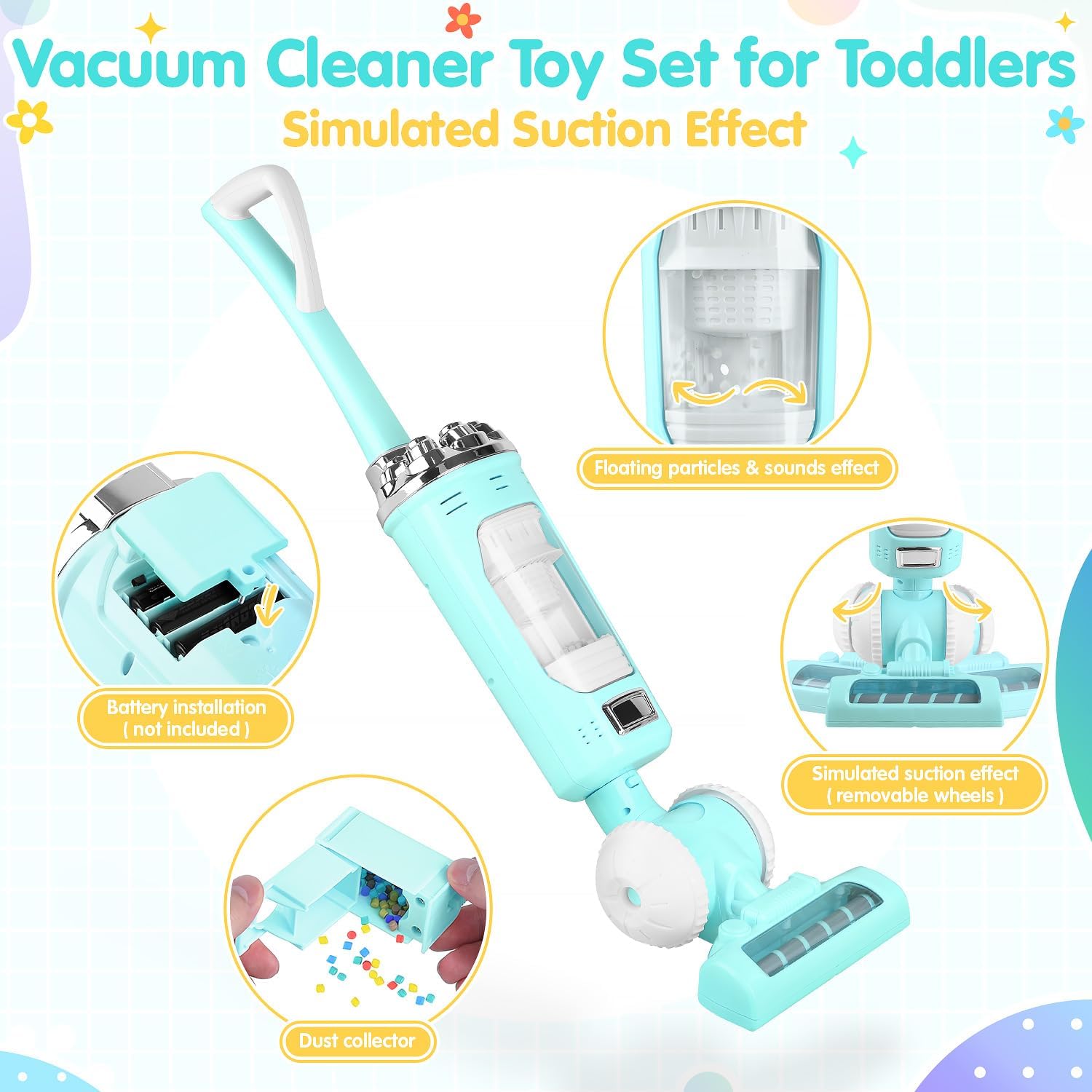 Kids Vacuum Cleaner Toy Set for Toddlers - 2PCS Toy Vacuum Sets for Toddlers 3+ Years Old with Sound Effects, Baby Play Vacuum Pretend Role Play Household Housekeeping Toys for Children Boys Girls