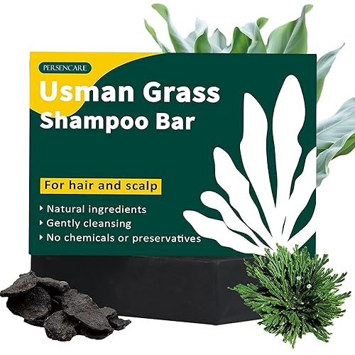 Usma Grass - Barra de champú sólido para oscurecer el crecimiento del cabello, jugo Usman gris reductor Polygonum Black Jabón, cabello gris inversa