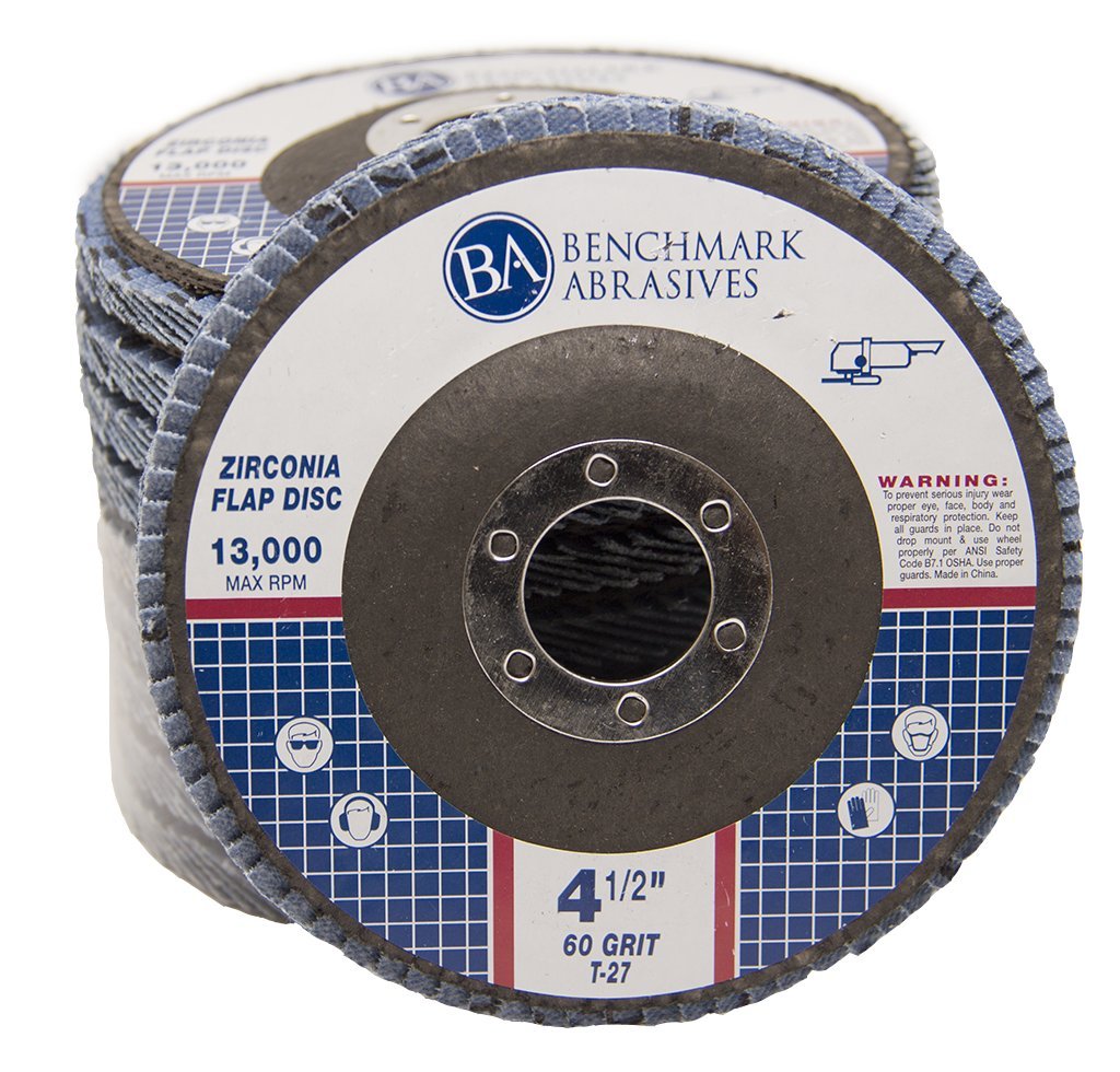 Benchmark Abrasives 4.5 pulgadas Premium Zirconia Tipo 27 discos de aleta muelas abrasivas para acero inoxidable 7/8 pulgadas cenador grano 60 – 10 unidades