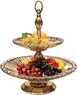 Dernier Plaque de fruits à double couche Verre Noix moderne Conteneur Container Convient au bar à domicile et à la décoration de la table basse Panier de fruits d'or pour la cuisine, assiette de fruit
