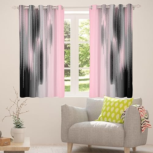 Miniatura 6 de Cortinas rosas y negras para dormitorio, sala de estar (2 paneles, 38 x 45 pulgadas), arte moderno, 30% a 50% cortinas opacas para niños y adultos,