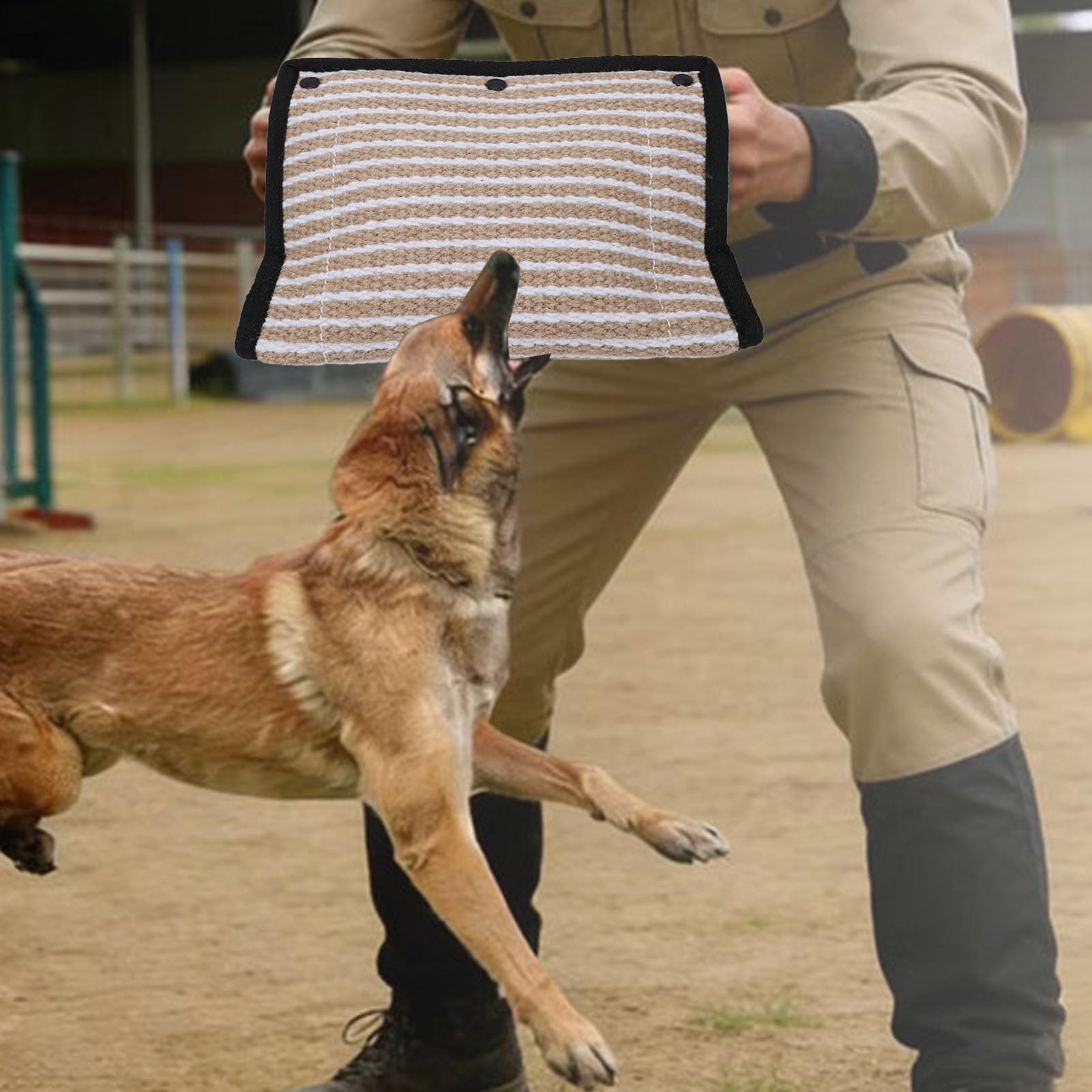Qcwwy Juguete para Remolcar Perros, Juguete para Adiestramiento de Cachorros con Asas Ergonómicas, Almohada de Yute Suave y Resistente Al Desgaste, Funda para Mordedura de para (Black)