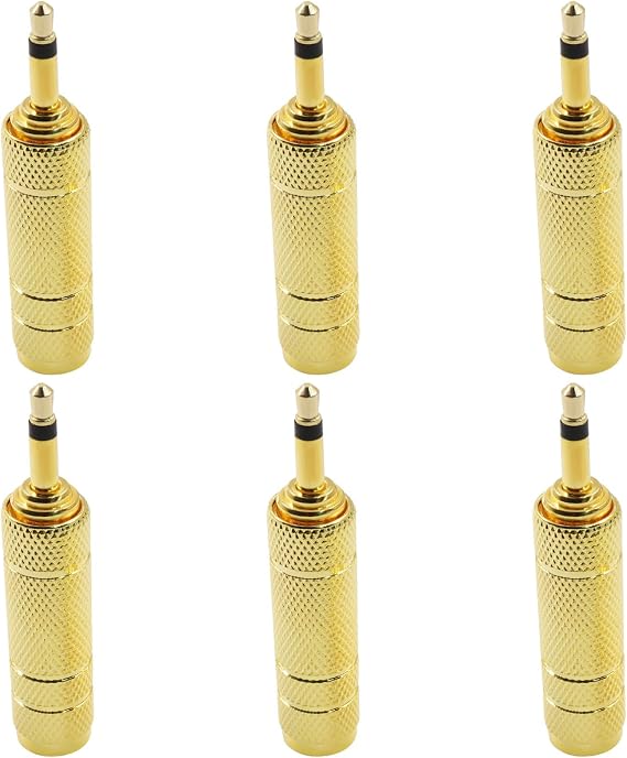 6 Pack 3.5mm (1/8) Male to 6.35mm (1/4) Female Stereo Audio Adapters, Premium Pure Copper Headphone Jack Converters for Studio Equipment & Musical Instruments