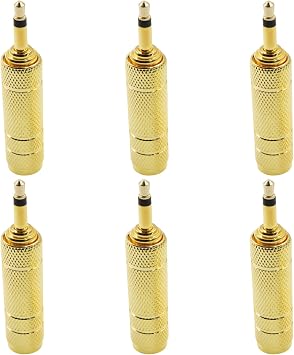 6 Pack 3.5mm (1/8) Male to 6.35mm (1/4) Female Stereo Audio Adapters, Premium Pure Copper Headphone Jack Converters for Studio Equipment & Musical Instruments