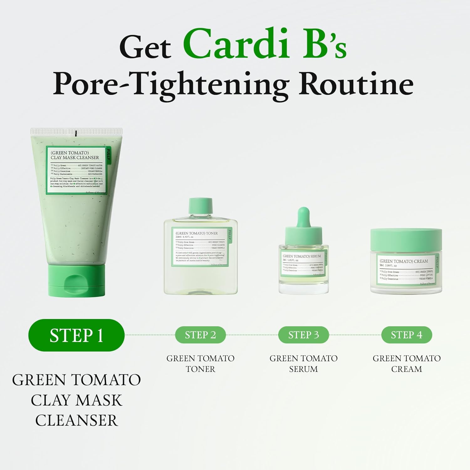 FULLY Green Tomato Facial Cleanser, Cardi B’s Clay Mask Cleanser for Deep Pore Cleanse & Pore Detox, Blackhead & Sebum Control, 49% Green Tomato Extract, Gentle Face Wash for Women, Korean Skincare - Image 8