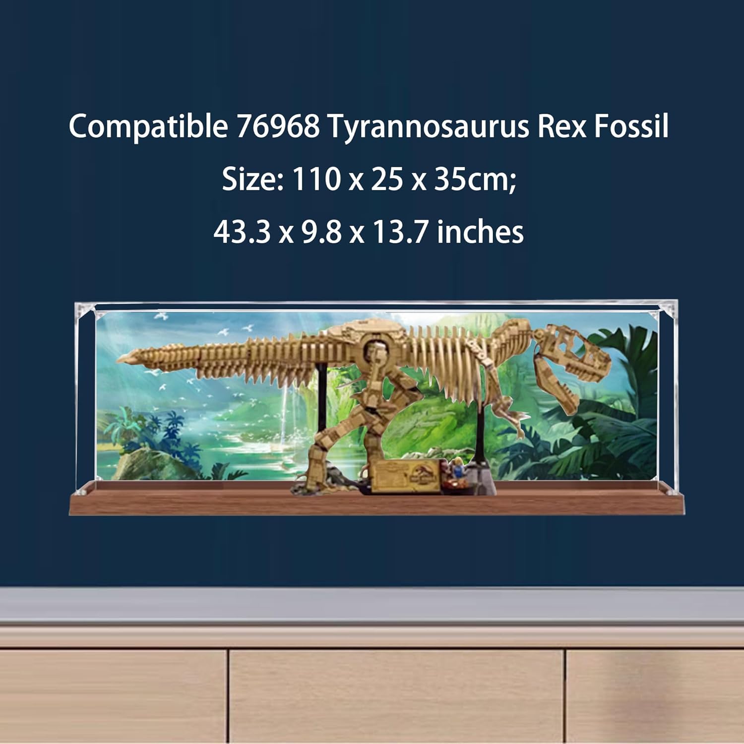 Acrylic Dustproof Display Case For Collectibles, Action Toys, Miniature Building Blocks, Display Case For Le-go 76968 Tyrannosaurus Rex Fossil Model (NOT Included The Model) (Spray painting 3mm)