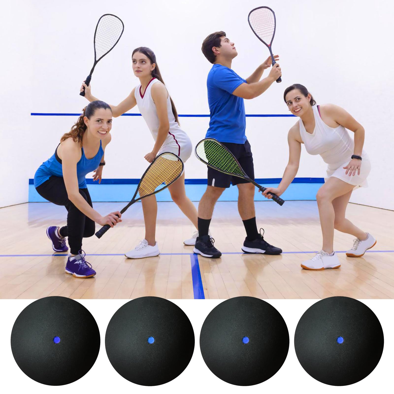 PORFOYO Juego de 4 pelotas de squash deportivas de goma para entrenamiento y competición