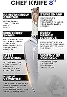 Vista 5 de Dalstrong Cuchillo de chef – 8 pulgadas – Serie Valhalla – Cuchillo de cocina de acero 9CR18MOV HC – Mango de resina blanca y madera – Cuchillo